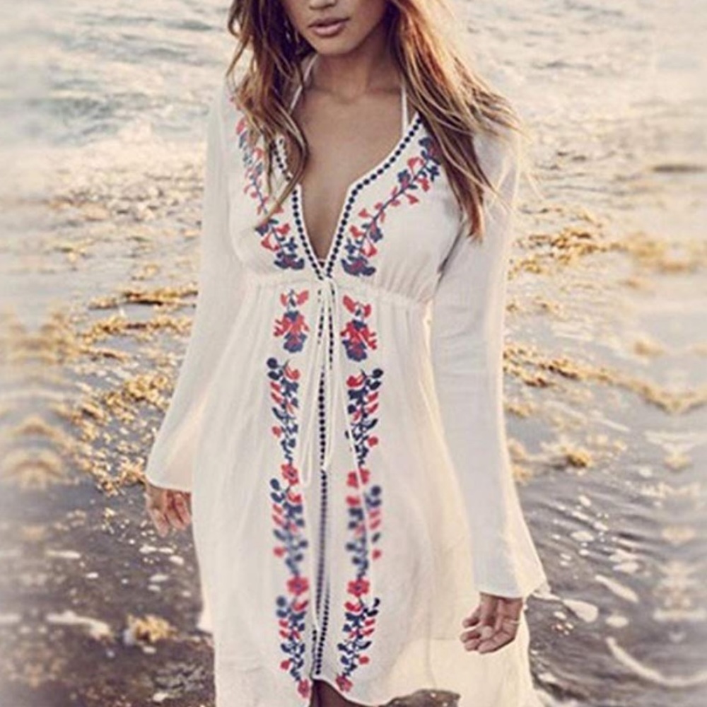Boho Embroidered Tunic Dress - Picture 2 of 7